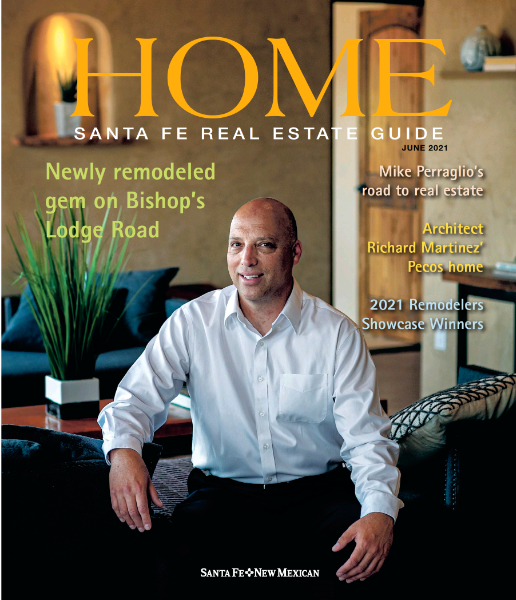 Santa Fe Real Estate Guide June 2021 cover featuring a newly remodeled home, architect Richard Martinez, and remodelers showcase winners.