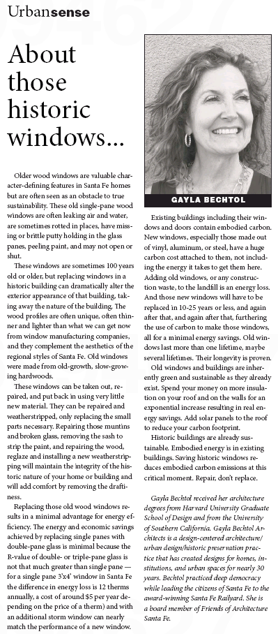 Gayla Bechtol discusses the value of preserving historic windows in Santa Fe homes, highlighting sustainability and architectural integrity.